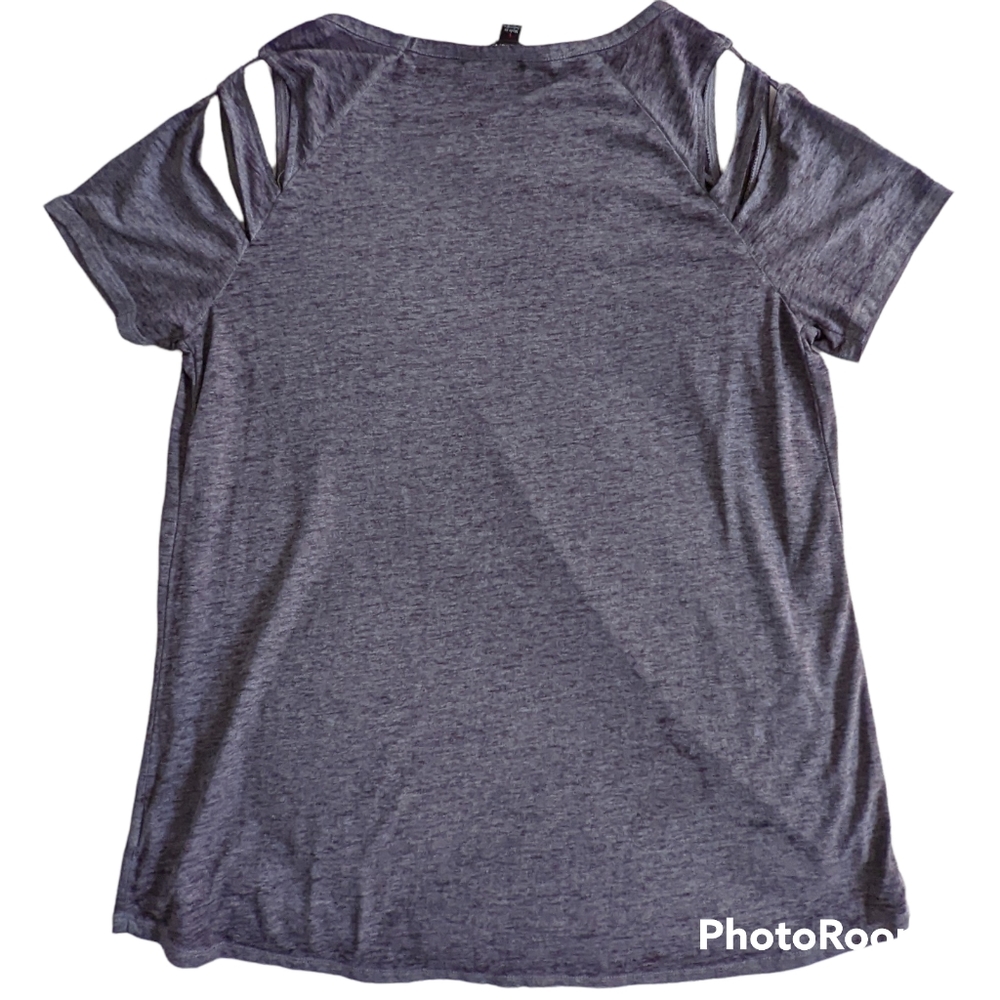 Rock & Republic Top Womens Sz L Frost Gray Cutout Scoop Neck Tee NWT - Picture 2 of 9